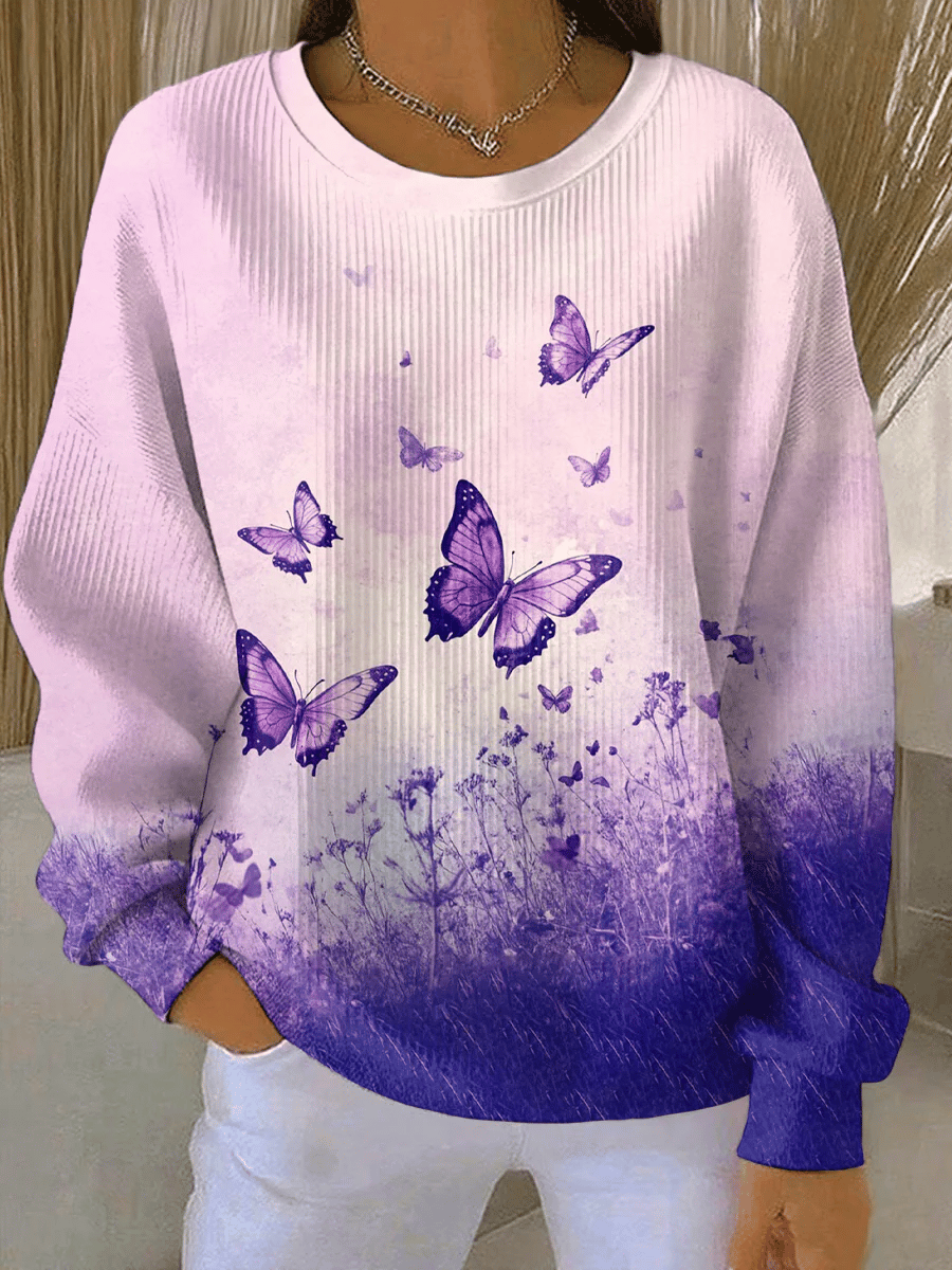 Women's Purple Art Alzheimer's Awareness Print Round Neck Sweatshirt