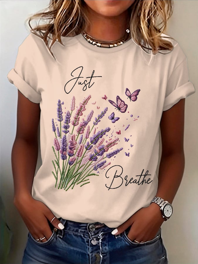 Women's Just Breathe Print Round Neck T-shirt