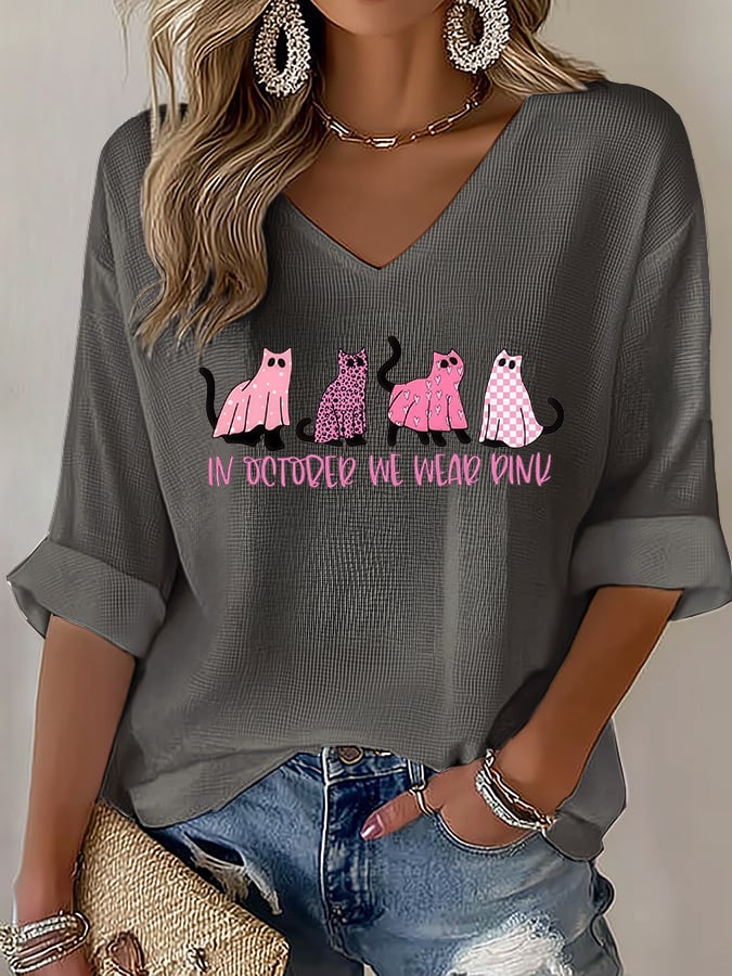 V-Neck The Power of Pink Print T-shirt