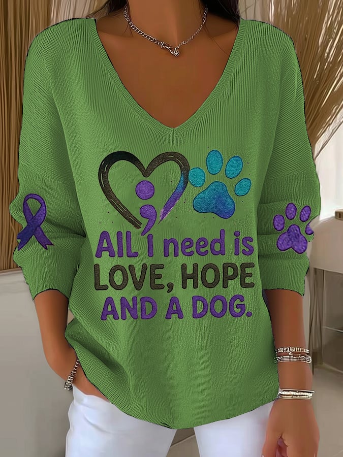 Women's Mental Health Print Long Sleeve Pit Fabric Top