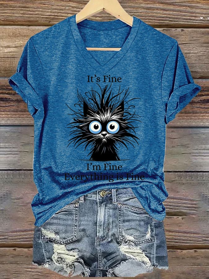 Women'S It'S Fine I'M Fine Everything Is Fine Print Casual T-Shirt