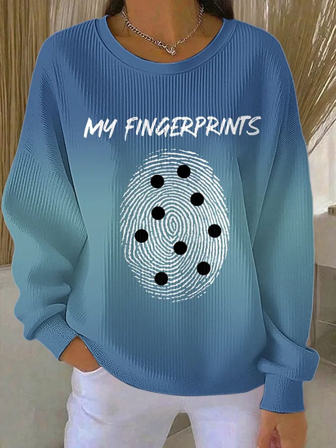 Women's My Fingerprints Diabetes Awareness Print Casual Sweatshirt