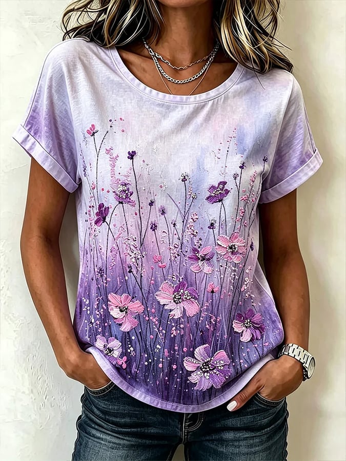 Women'S Casual Alzheimer'S Awareness Print Short-Sleeve Top