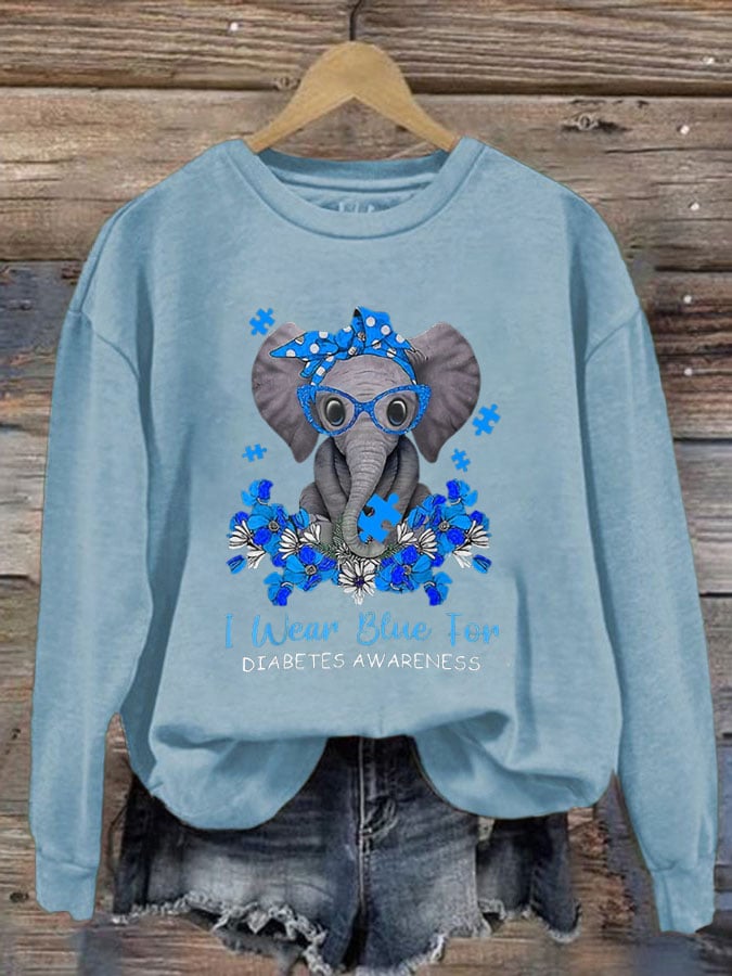 Women's I Wear Blue For Diabetes Awareness Print Sweatshirt