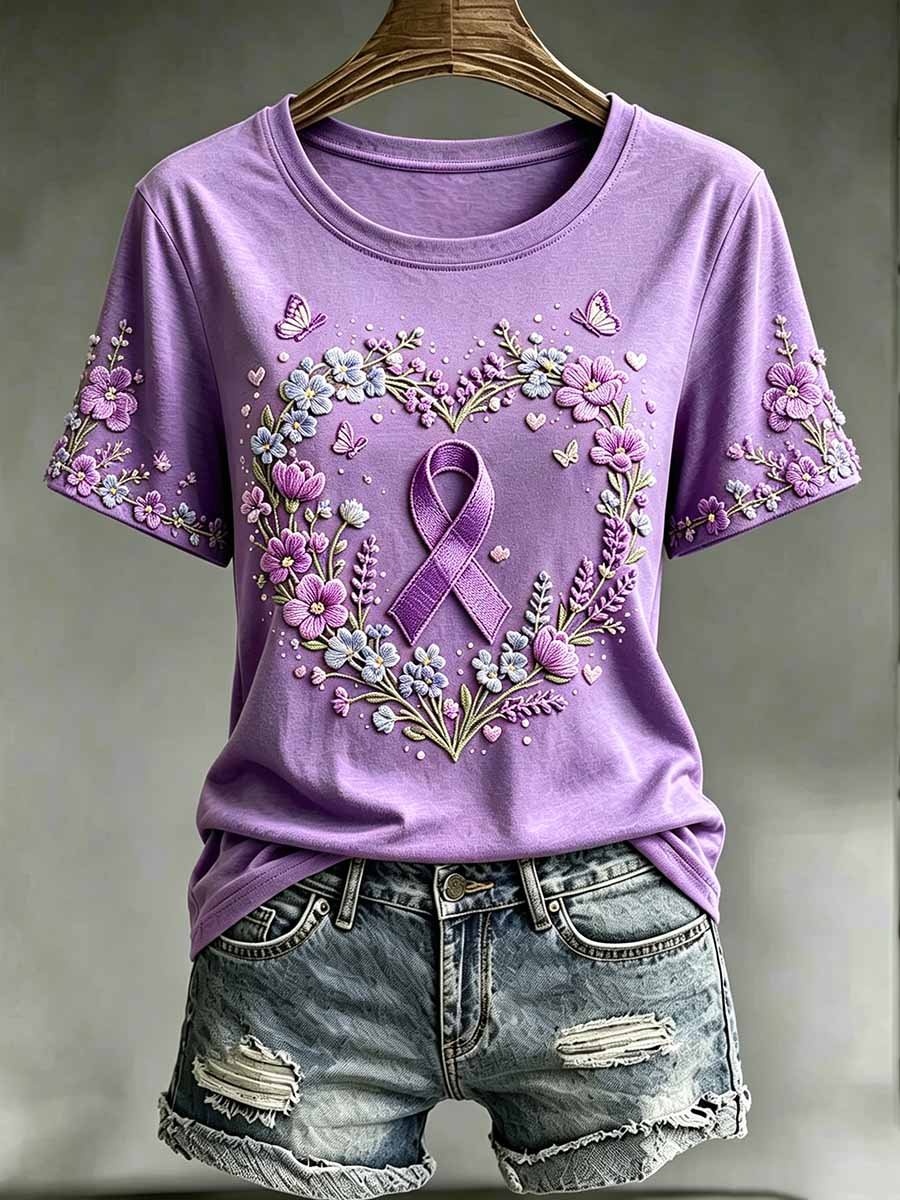 Women's Fashion Alzheimer's Support Pattern Printed T-shirt