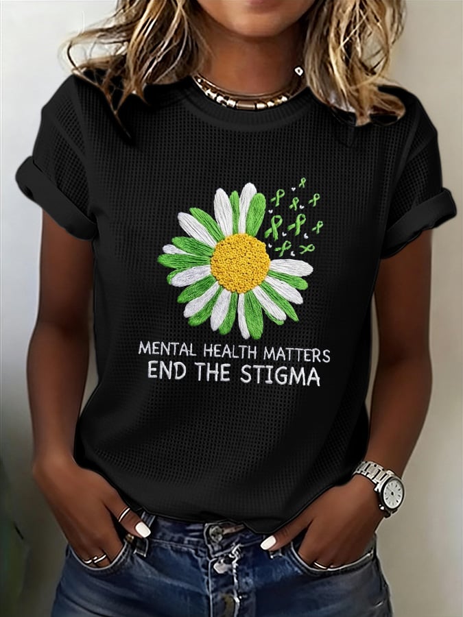 Women's End The Stigma Mental Health Awareness Print Waffle T-shirt