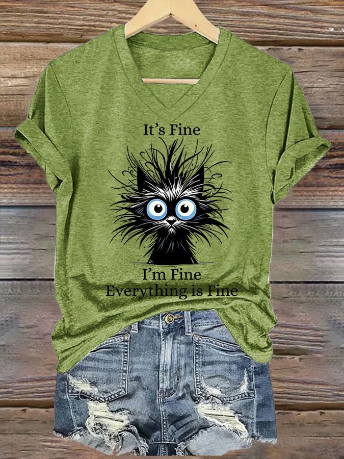 Women'S It'S Fine I'M Fine Everything Is Fine Print Casual T-Shirt