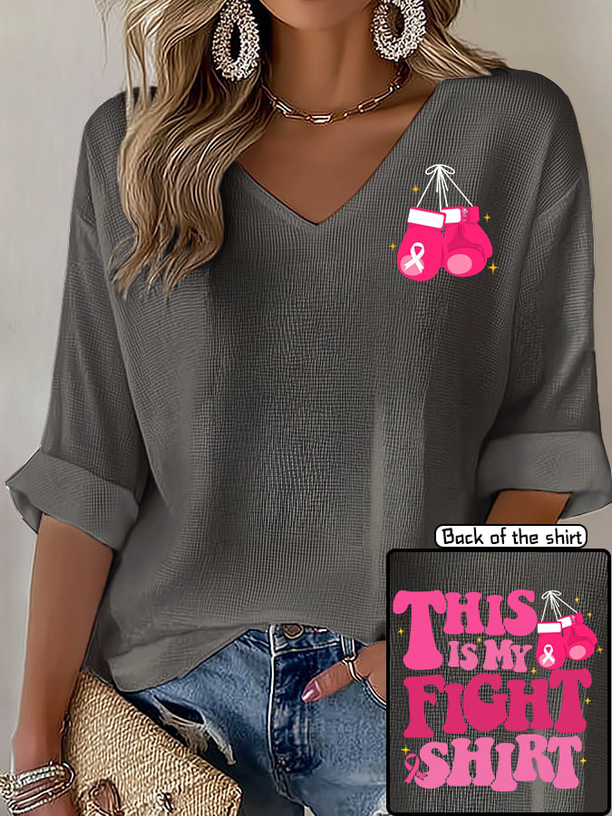 V-Neck The Power of Pink Print T-shirt