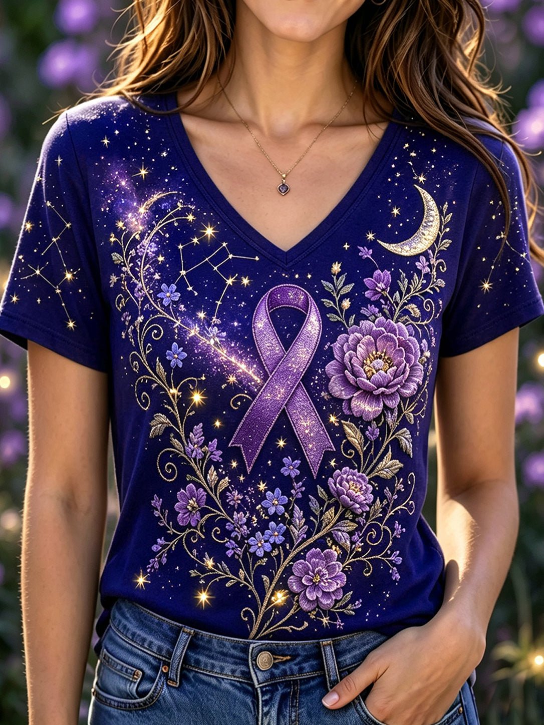 Women's Fashion Alzheimer's Support Pattern Printed T-shirt
