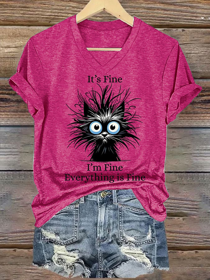 Women'S It'S Fine I'M Fine Everything Is Fine Print Casual T-Shirt