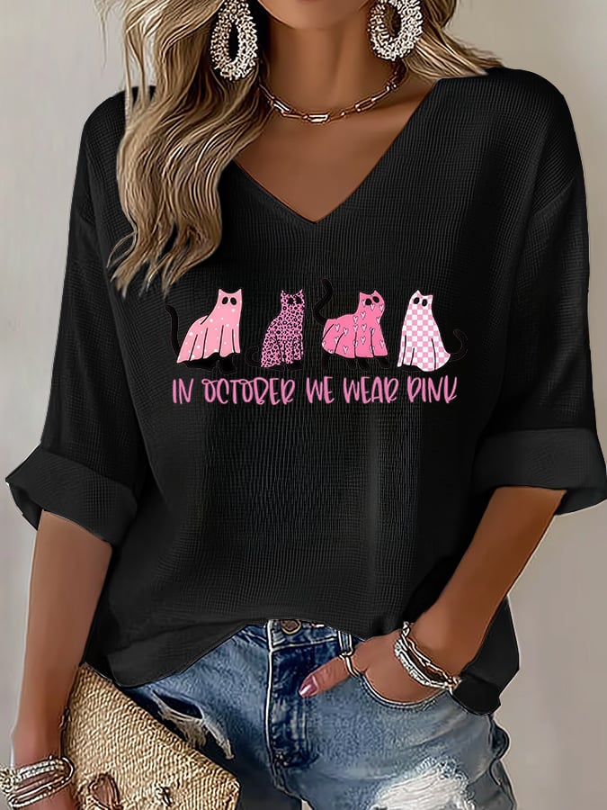 V-Neck The Power of Pink Print T-shirt