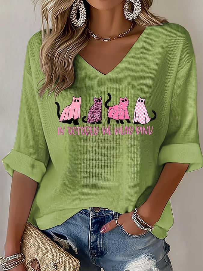 V-Neck The Power of Pink Print T-shirt