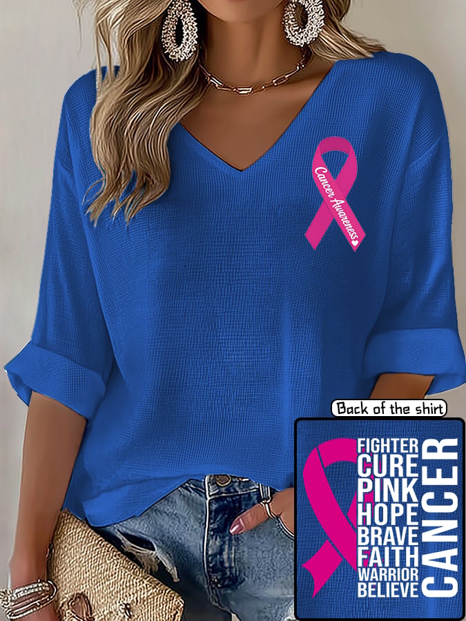 V-Neck The Power of Pink Print T-shirt
