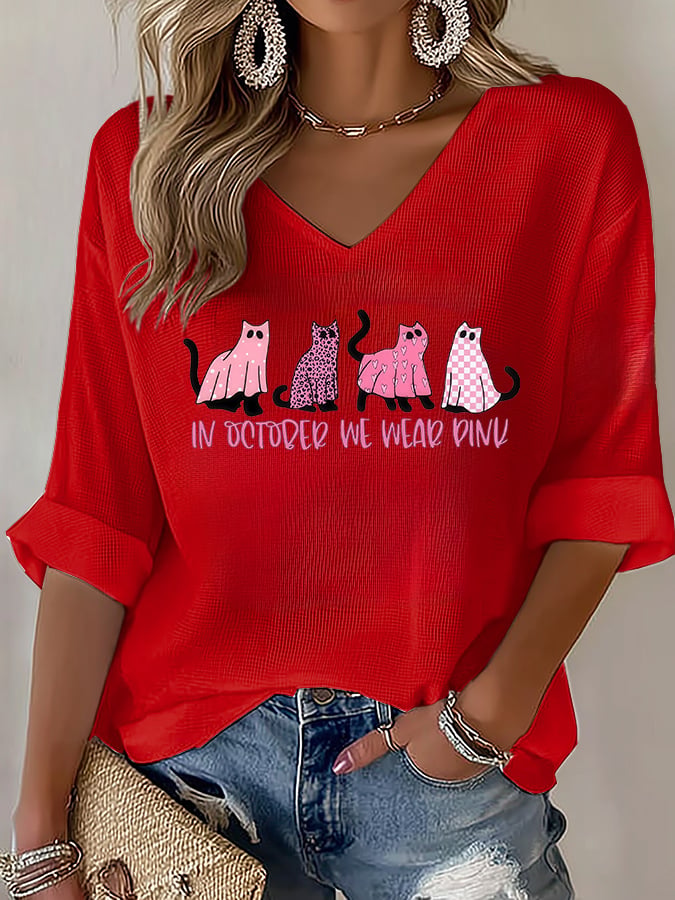 V-Neck The Power of Pink Print T-shirt