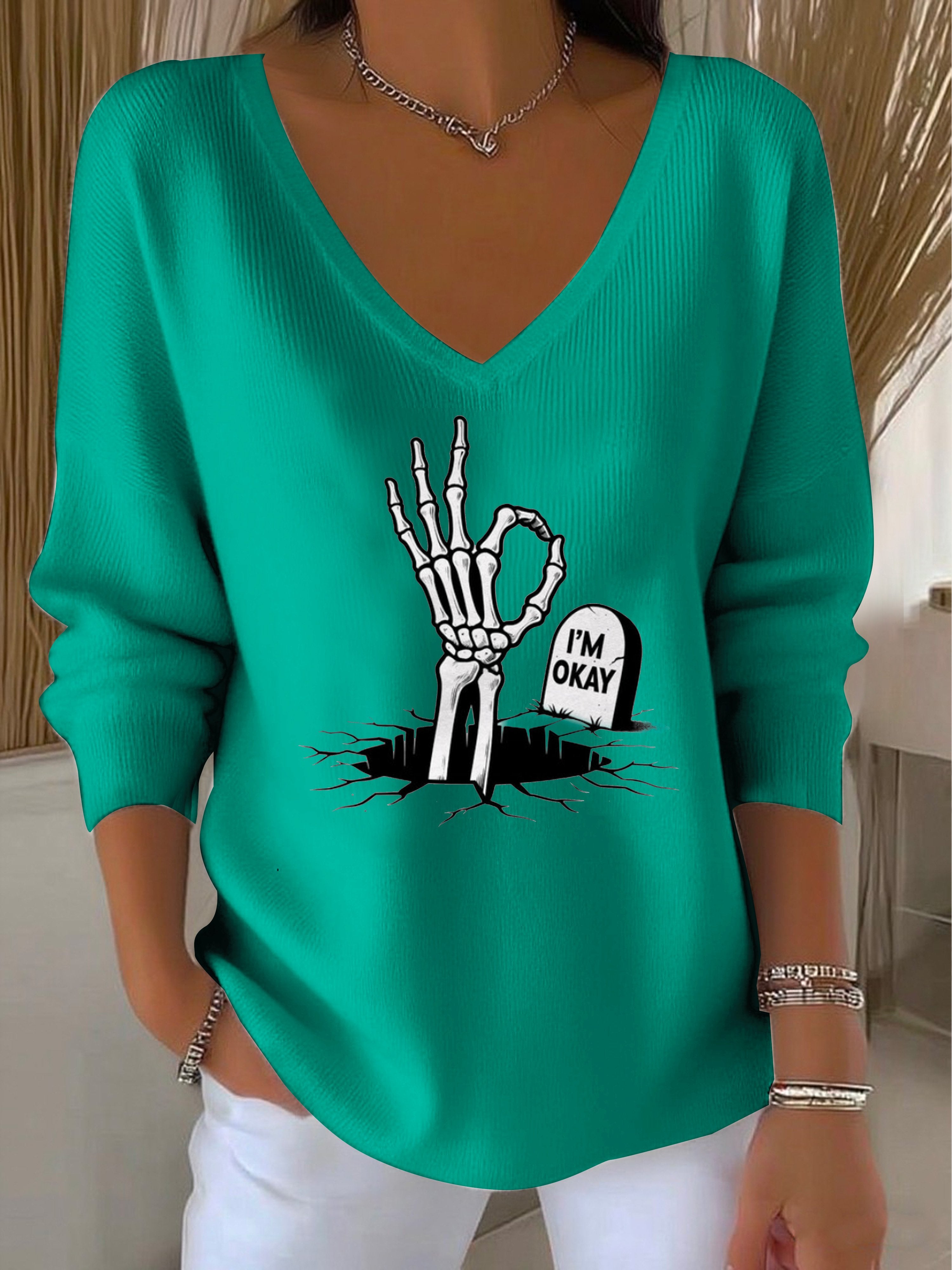 Women's I'm Fine Skull Humor Top