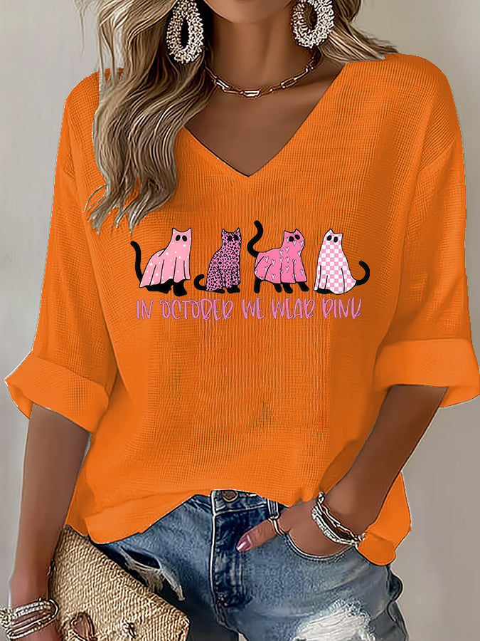 V-Neck The Power of Pink Print T-shirt