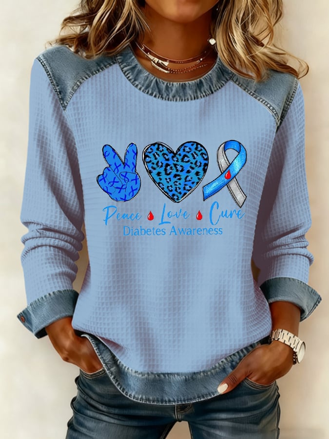 Women's Peace Love Cure Diabetes Awareness Round Neck Top