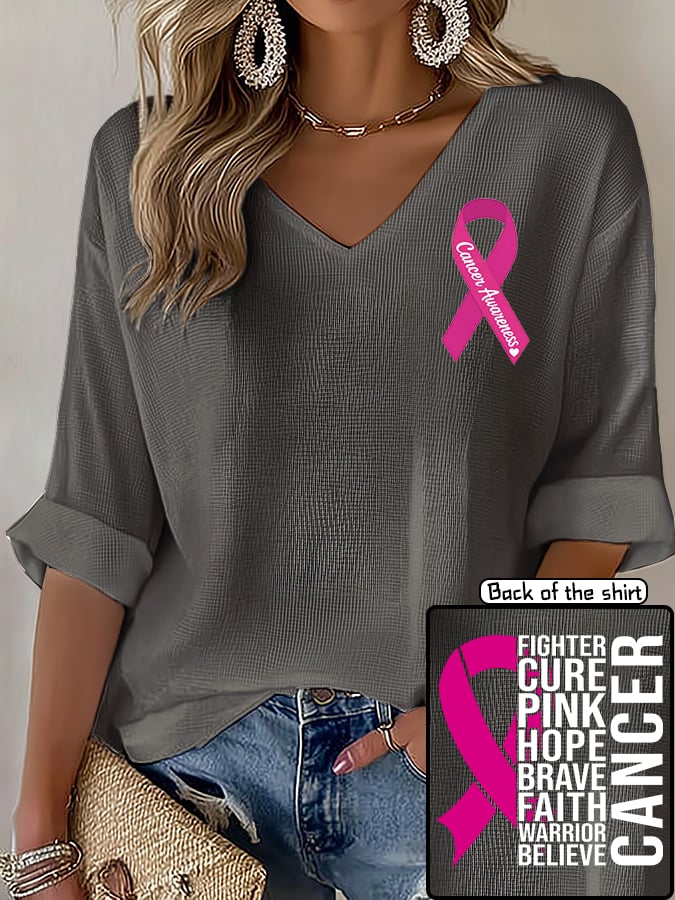 V-Neck The Power of Pink Print T-shirt