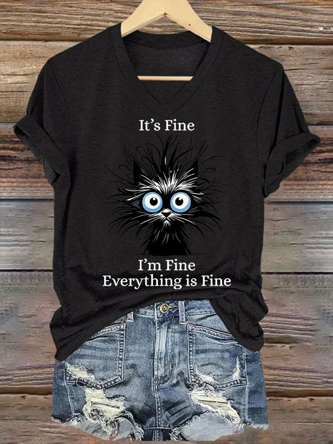 Women'S It'S Fine I'M Fine Everything Is Fine Print Casual T-Shirt