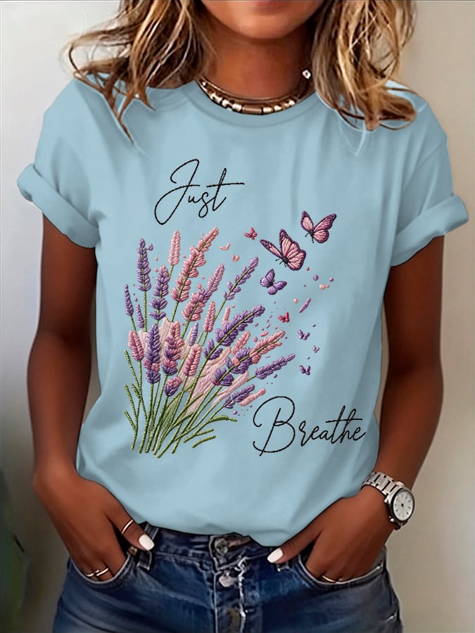 Women's Just Breathe Print Round Neck T-shirt