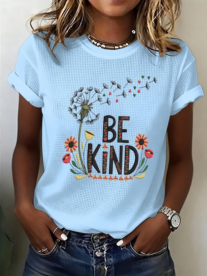 Women's Be Kind Floral  Print Waffle T-shirt