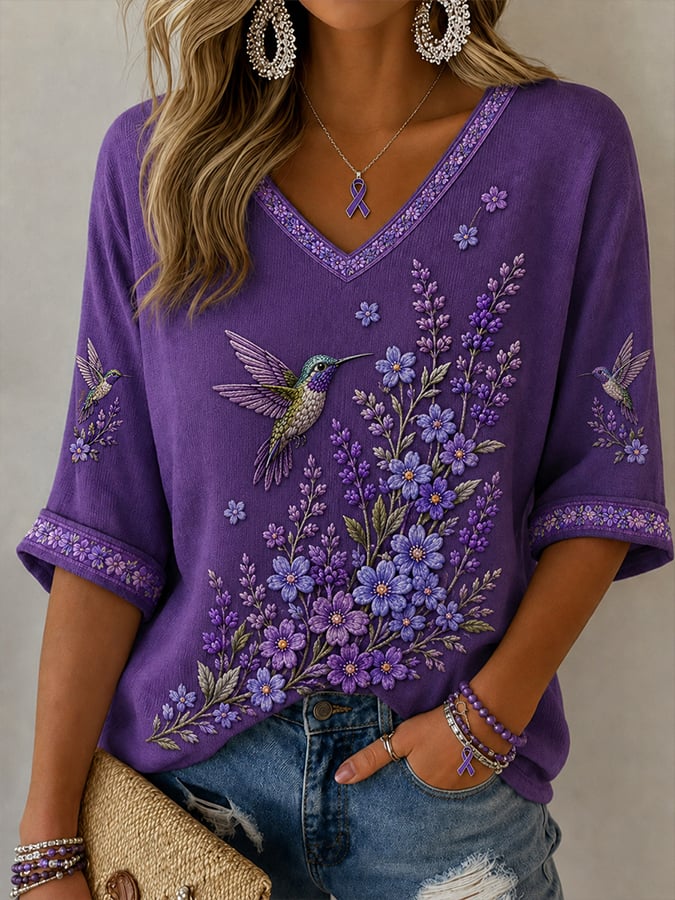 Women's Alzheimer's Awareness Support Casual V-Neck T-Shirt