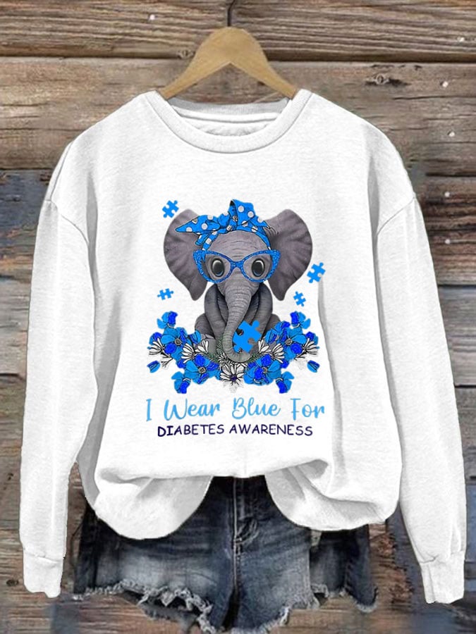 Women's I Wear Blue For Diabetes Awareness Print Sweatshirt