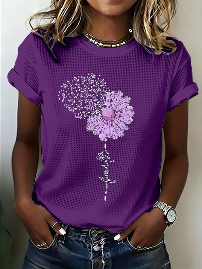 Women's Alzheimer's Disease Awareness Print Waffle T-shirt