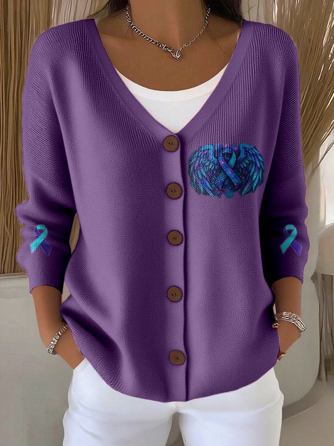 Women's Mental Health Print Chunky Knit Cardigan