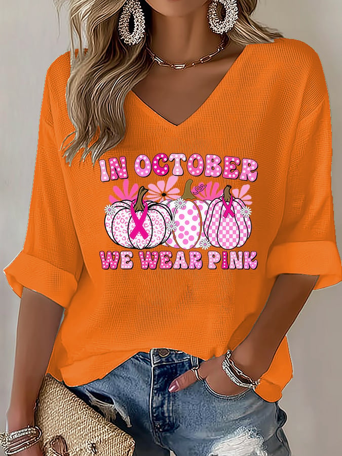 V-Neck The Power of Pink Print T-shirt