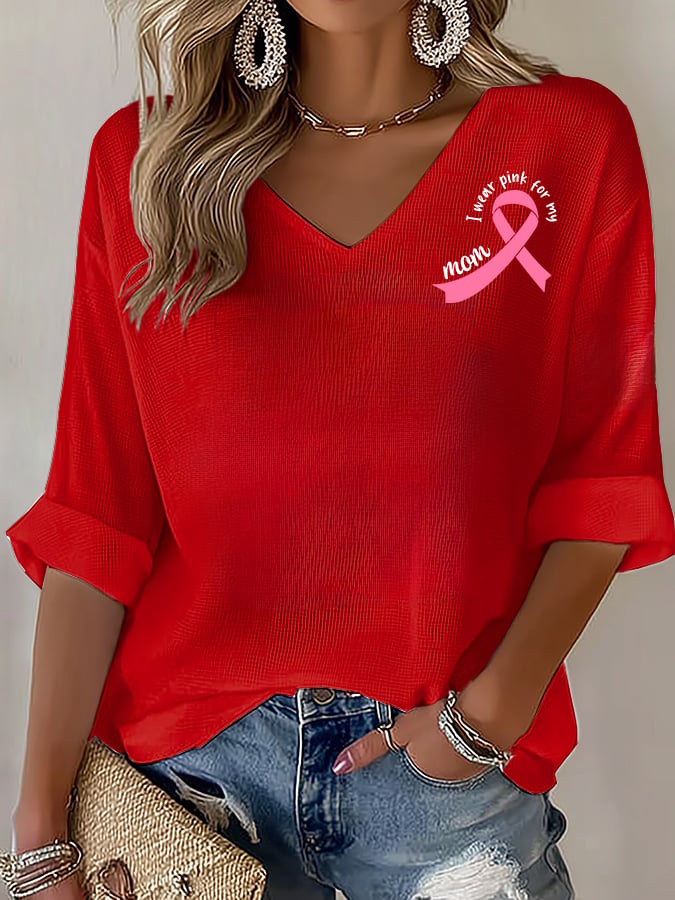 V-Neck The Power of Pink Print T-shirt