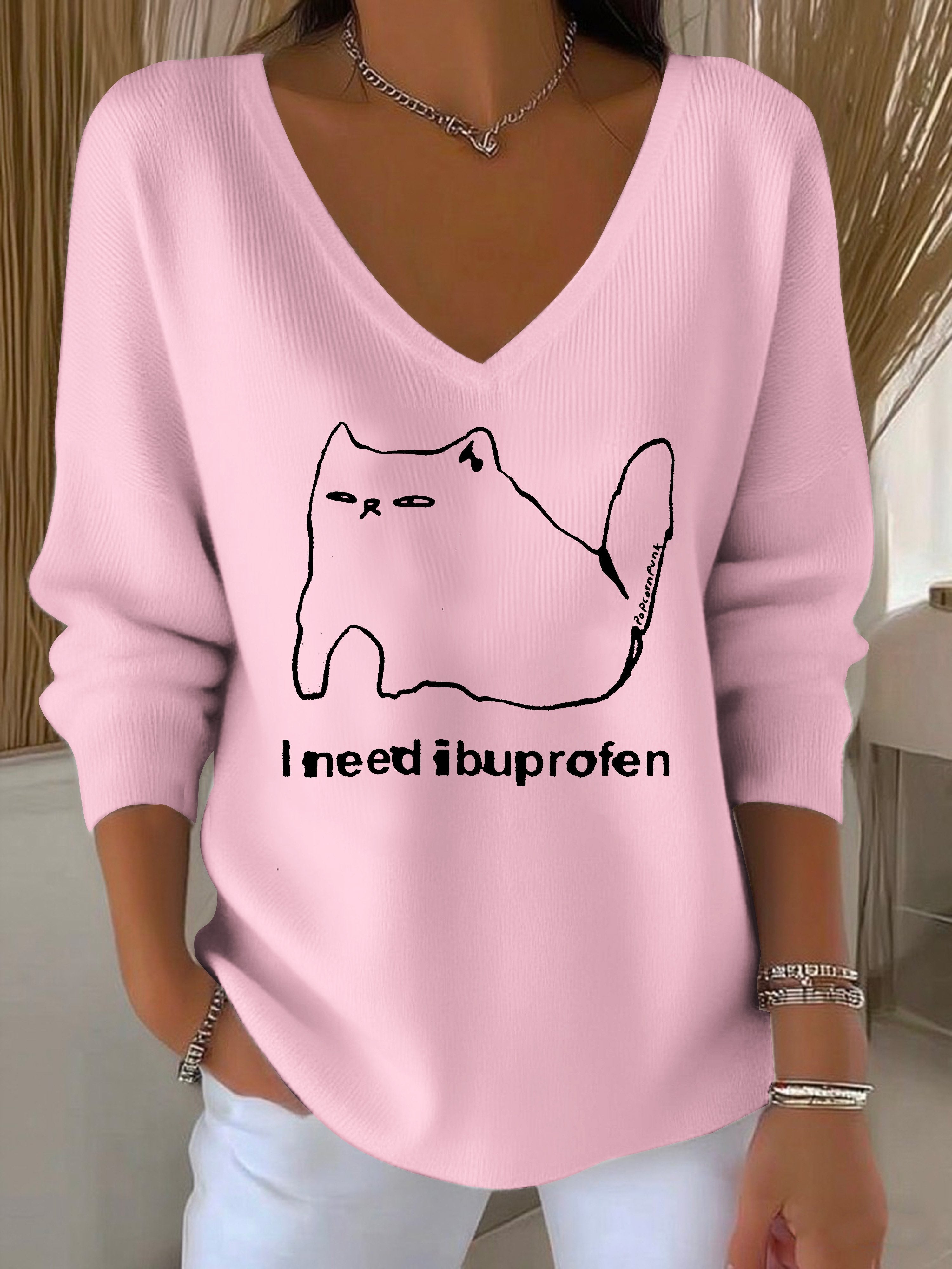 Women's I Need Ibuprofen Cat Funny Mental Health Casual Top