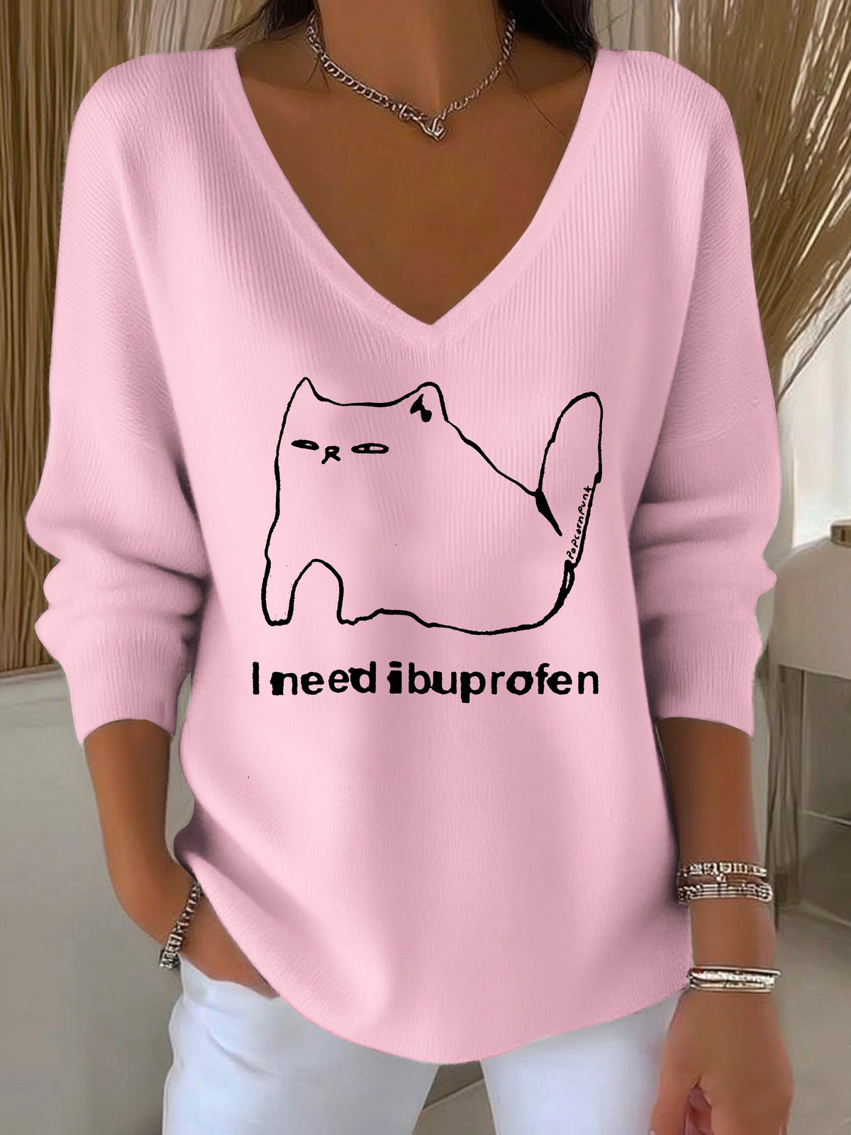 Women's I Need Ibuprofen Cat Funny Mental Health Casual Top