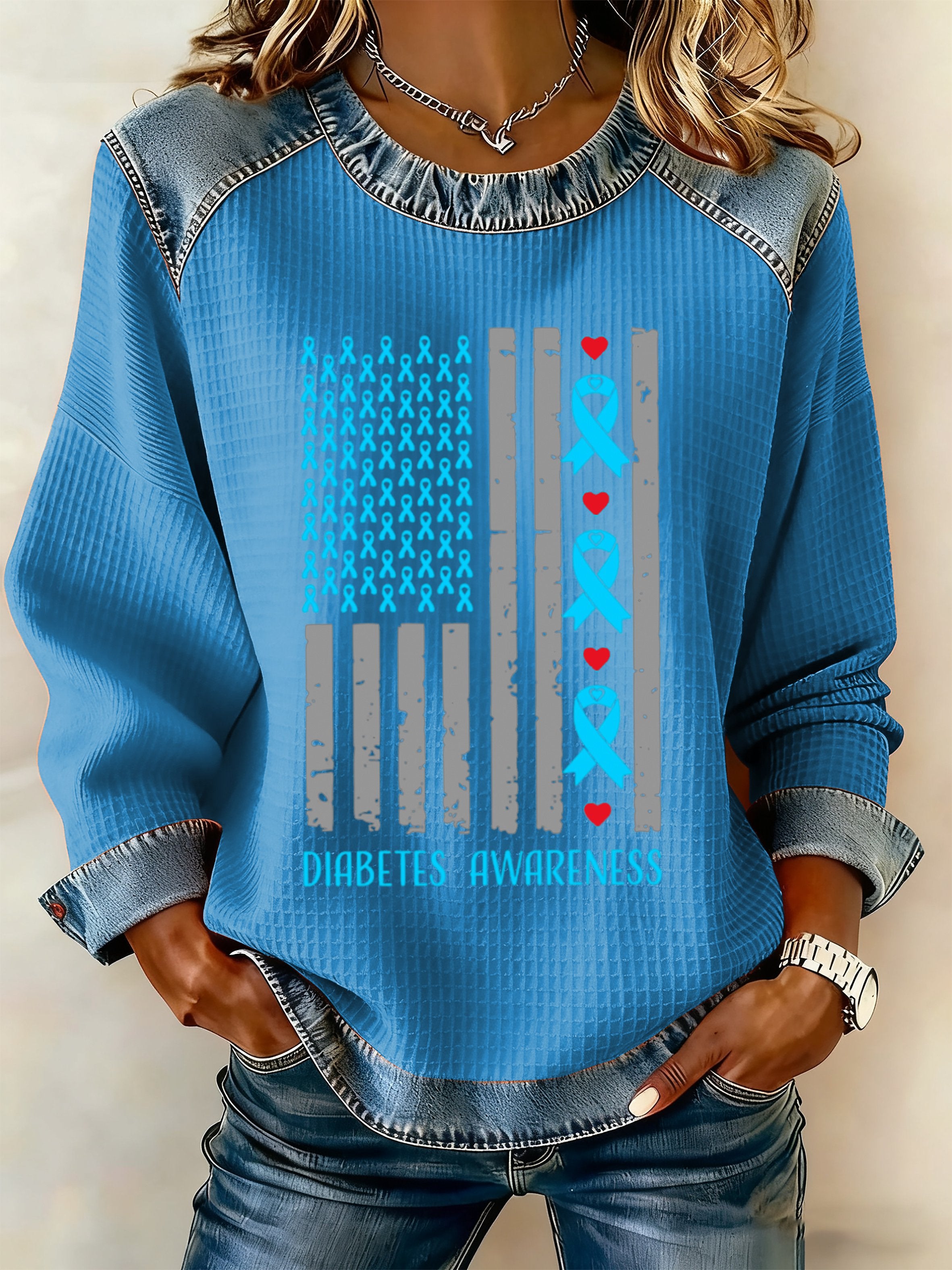 Women's Diabetes Awareness Round Neck Top
