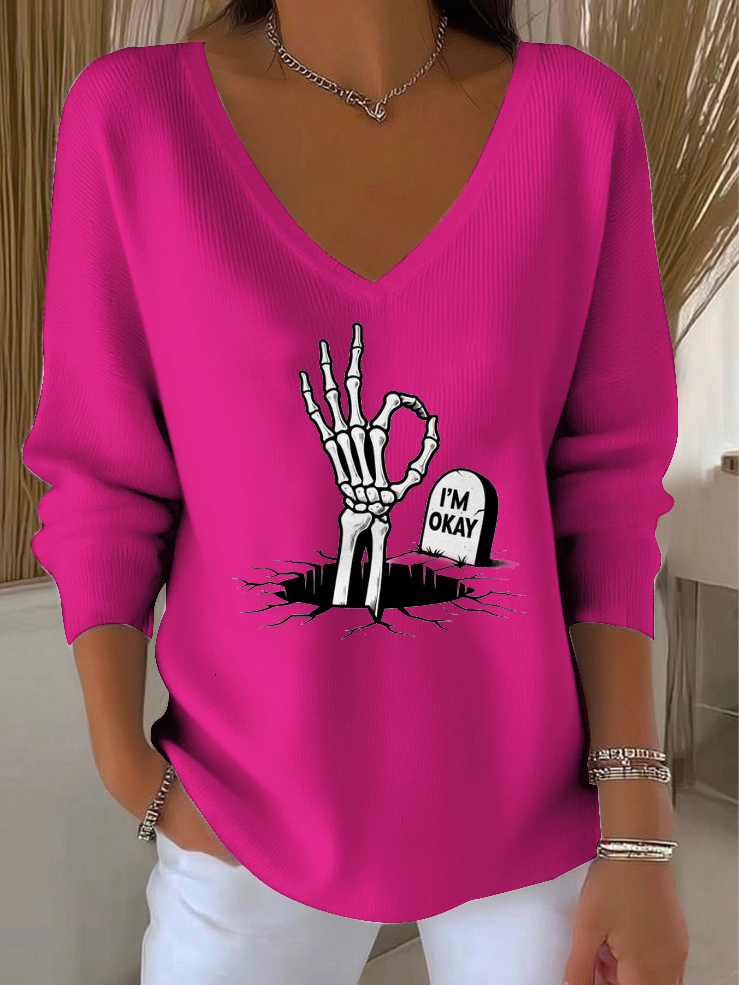 Women's I'm Fine Skull Humor Top