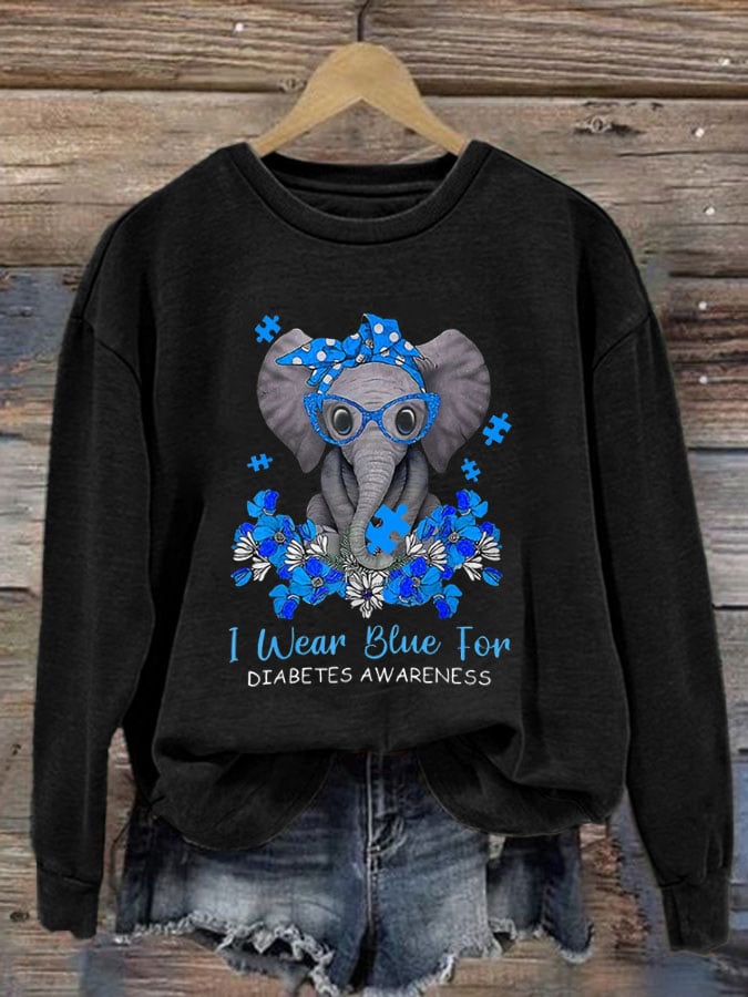 Women's I Wear Blue For Diabetes Awareness Print Sweatshirt