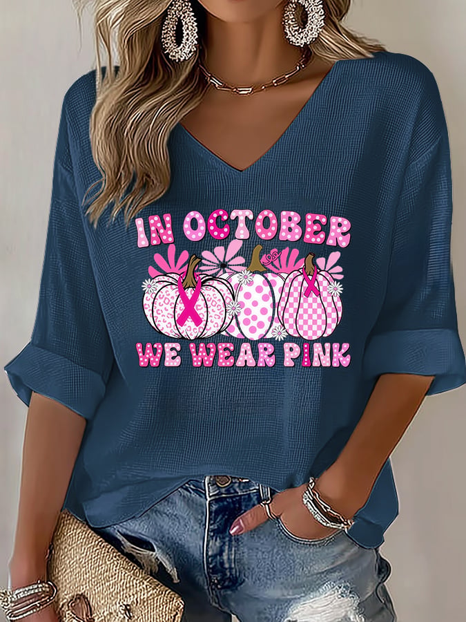 V-Neck The Power of Pink Print T-shirt