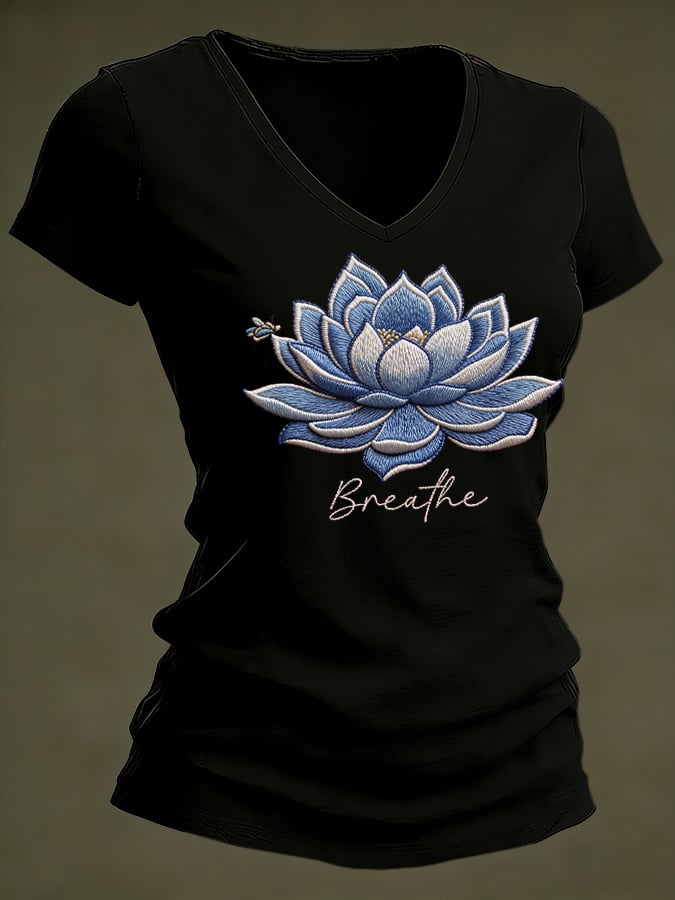 Women's Breathe Print V Neck T-shirt