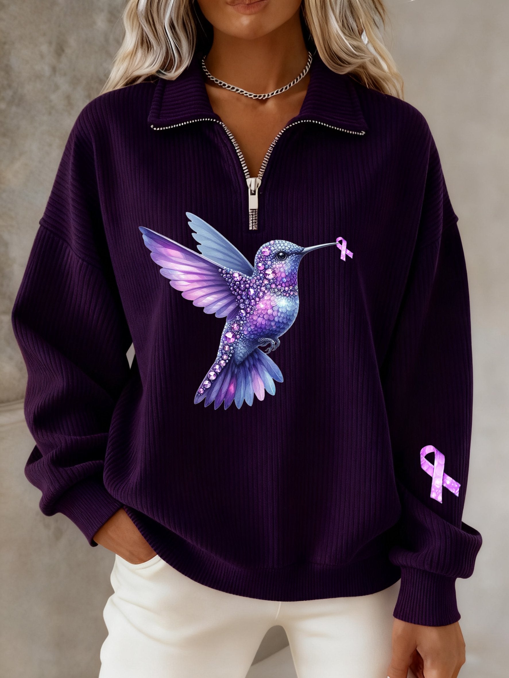Women's Alzheimer's Purple Hummingbird Awareness Print Top