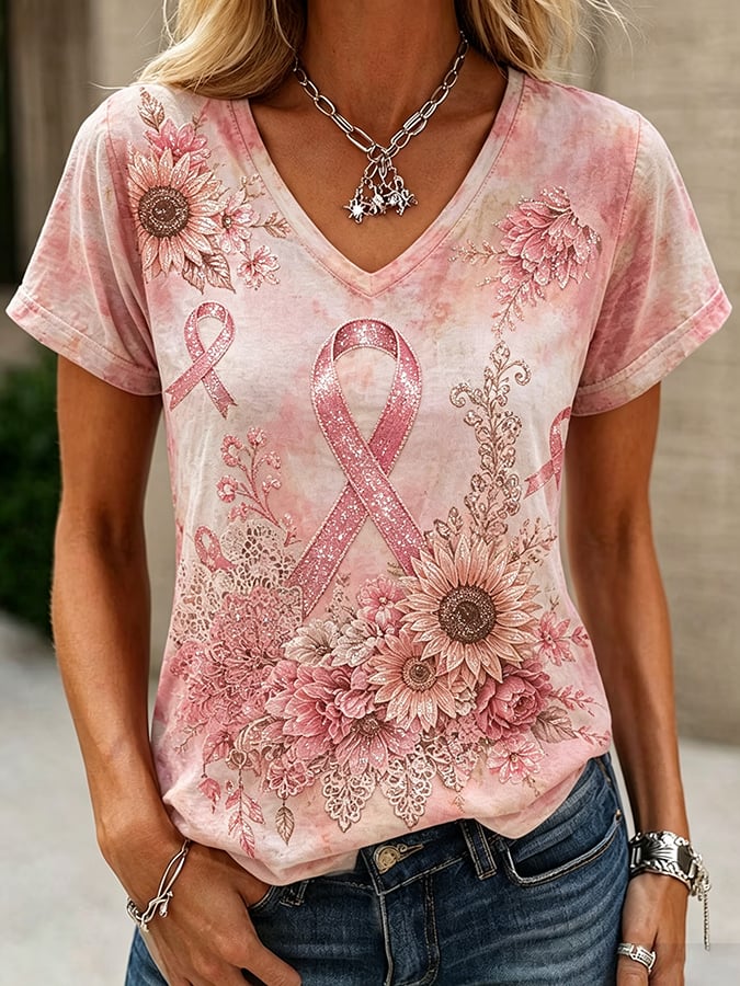 Women's Breast Cancer Awareness Print Casual T-shirt