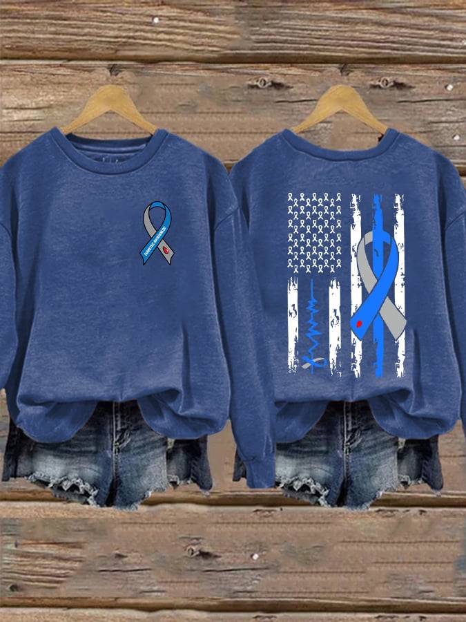 Women'S Blue Ribbon Flag Diabetes Sweatshirt