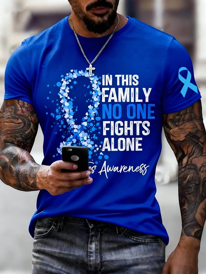 Men's “In This Family No One Fights Alone — Diabetes Awareness” Print T-shirt