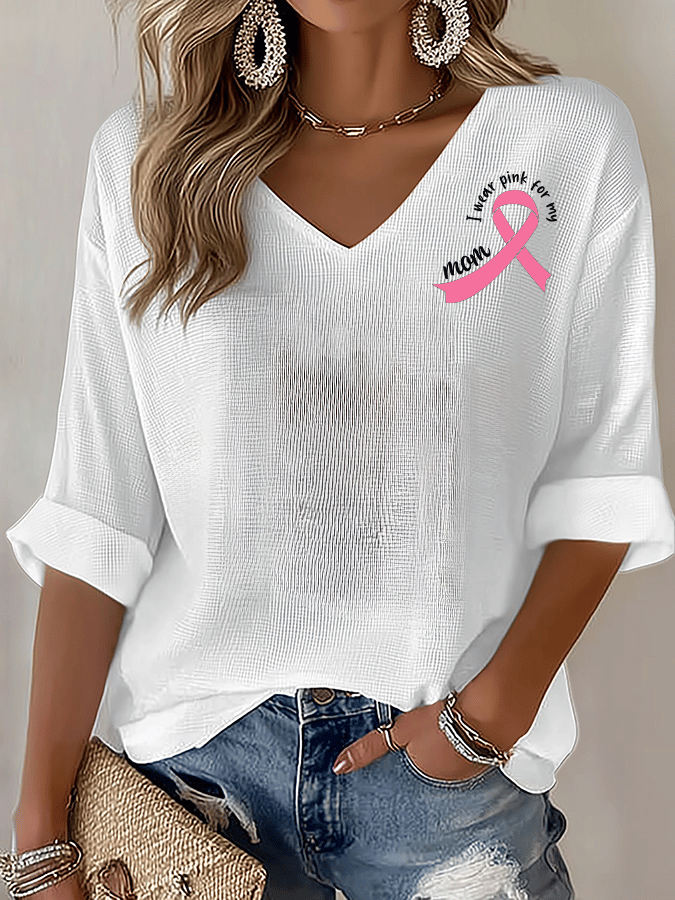 V-Neck The Power of Pink Print T-shirt