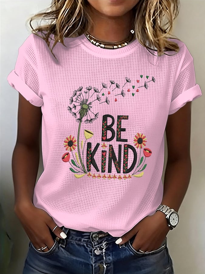 Women's Be Kind Floral  Print Waffle T-shirt