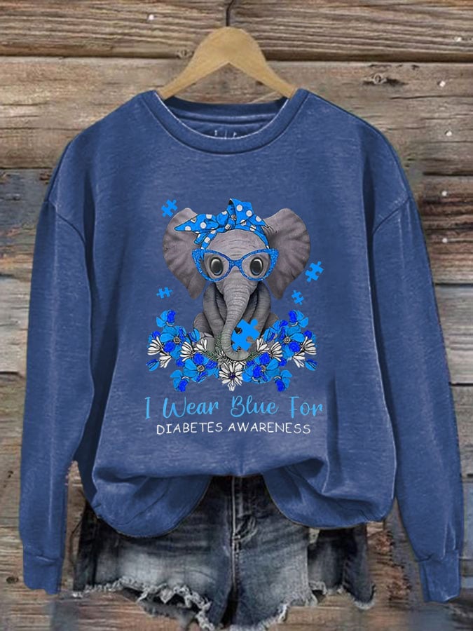 Women's I Wear Blue For Diabetes Awareness Print Sweatshirt