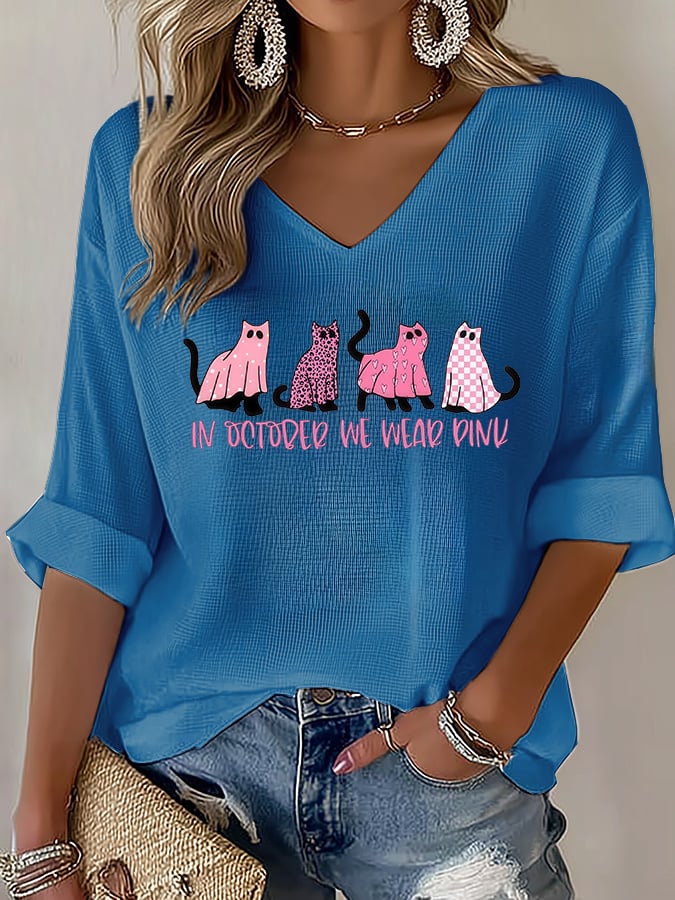 V-Neck The Power of Pink Print T-shirt
