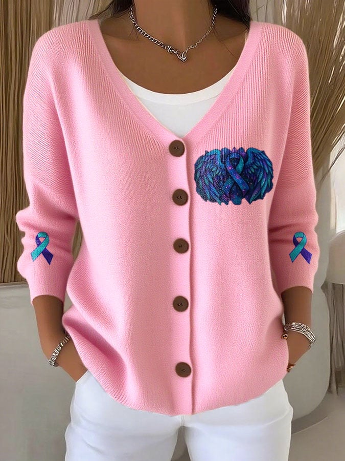 Women's Mental Health Print Chunky Knit Cardigan