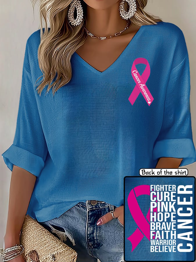 V-Neck The Power of Pink Print T-shirt