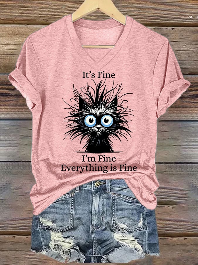 Women'S It'S Fine I'M Fine Everything Is Fine Print Casual T-Shirt