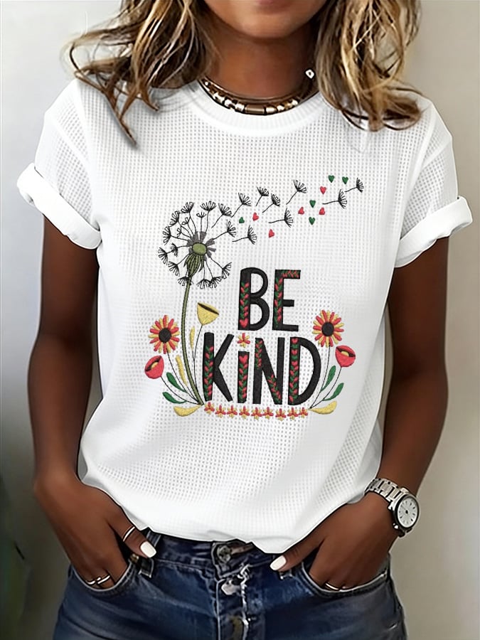Women's Be Kind Floral  Print Waffle T-shirt